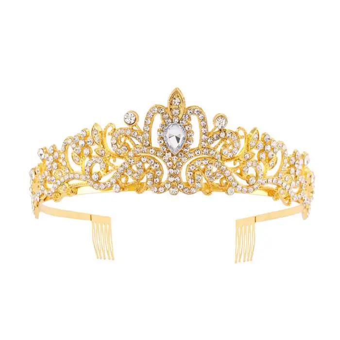 Tiare de Mariage en Cristal, Couronne de Mariée, Diadème, Voile, Accessoires Cheveux, Bijoux de Tête pour Anniversaire Femme Fille