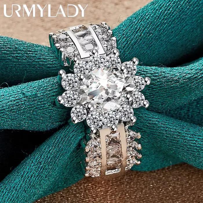 URMYLADY 925 argent Sterling trois rangées ciel plein d'étoiles Zircon 7-10 #   Bague pour femmes, breloque de mariage, bijoux de fiançailles à la mode