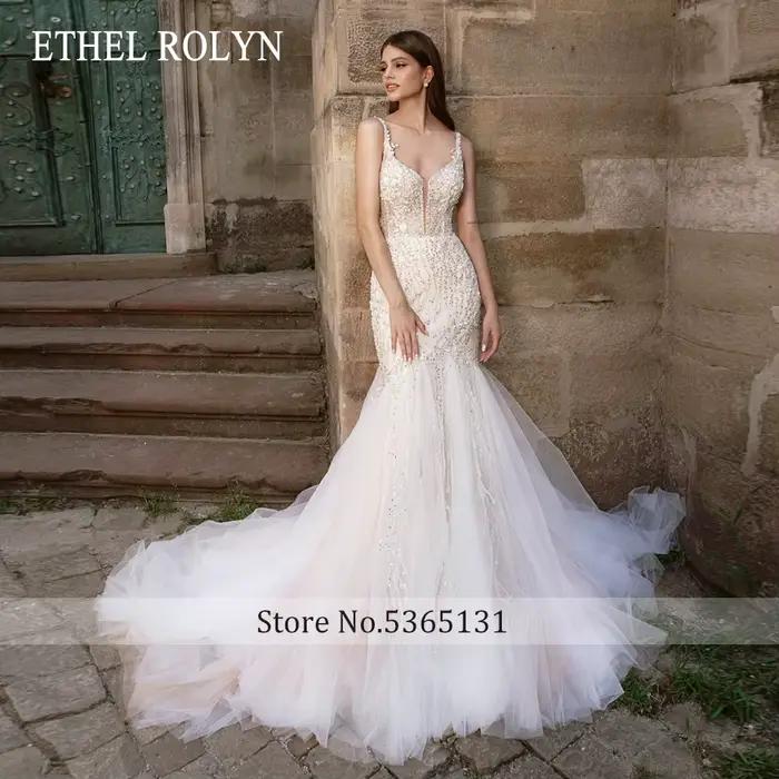 ETHEL ROLYN luxe sirène robe De mariée pour les femmes Sexy chic chérie perles cristal bouton