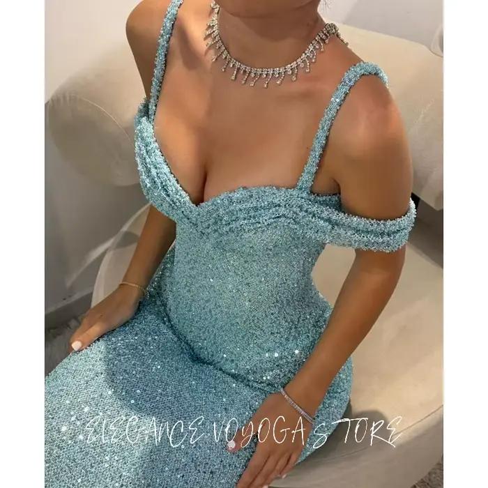 Robe de mariée en tulle bleu EVS, fait sur mesure, avec train de balayage et soutien-gorge intégré pour femmes, idéale pour soirées officielles et événements de prestige