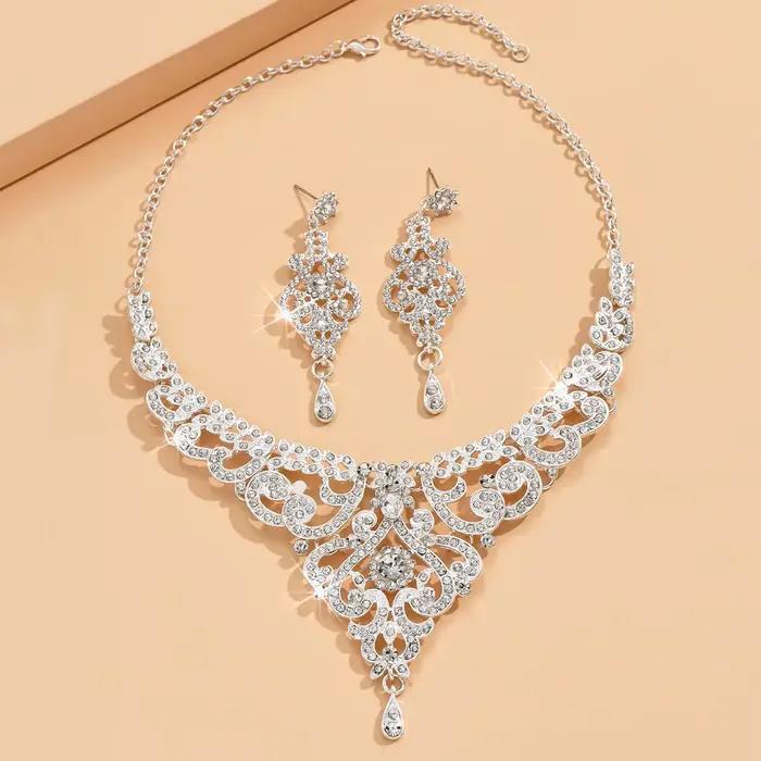 Ensemble de bijoux de style palais en alliage de zinc incrustés de strass pour femmes mariage occasions spéciales