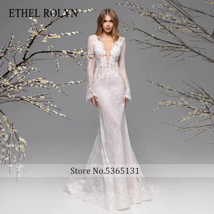 Robe de Mariée Sirène Ethel Rolyin Imprimé Floral Dos Nu Taille Personnalisée Occasions Spéciales