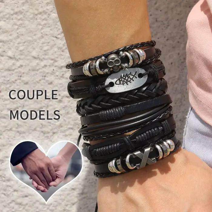 Bracelet en cuir tissé avec motif squelette pour homme, style néo-gothique, ajustement parfait, symbole de force et de courage pour occasions spéciales