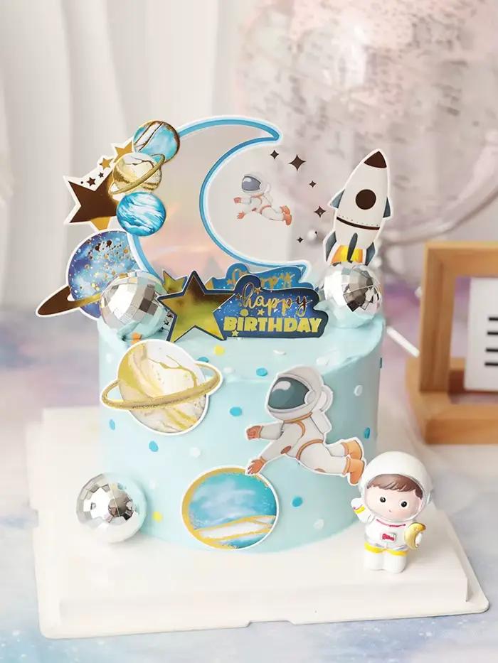Décoration de gâteau d'astronaute pour thème de l'espace, accessoires de Dessert pour fête d'anniversaire, décor festif, série planète univers, cadeaux de gâteaux