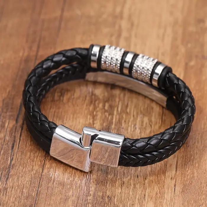 Bracelets en cuir pour hommes, nouveaux accessoires combinés multicouches tissés à la main, bijoux classiques pour hommes, vente en gros directe