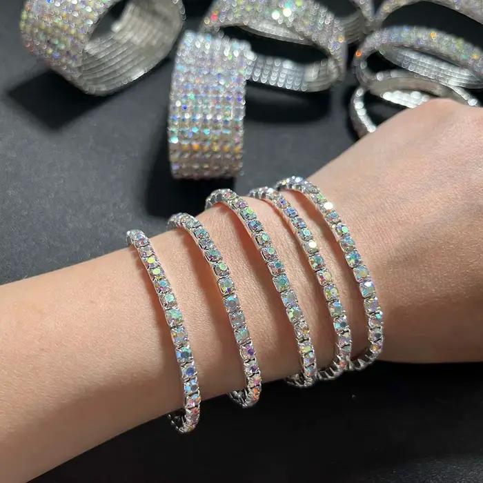 BLIJERY luxe AB cristal élastique Bracelets pour femme Bling glacé strass Bracelet