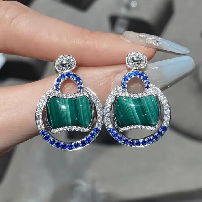 ZOCA-Boucles d'oreilles en forme de corindon rouge malachite pour femme, véritable argent regardé 925, bijoux géométriques chics uniques, forme spéciale