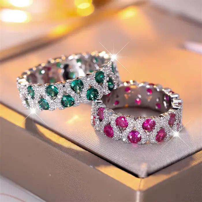Bague de fiançailles en pierre ronde en cristal vert pour femmes