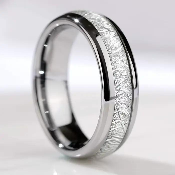 Bague de mariage en acier inoxydable, couleur argent, météorite polie, pour hommes et femmes, bijoux de Couple, bague d'engagement de proposition, 4/6/8mm