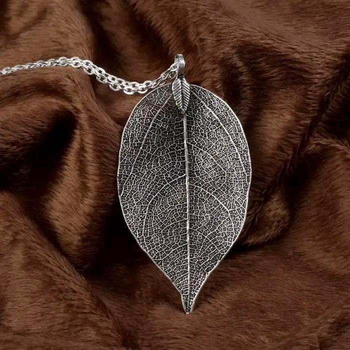 LOVBEAFAS Unique naturel véritable feuille Collier pour femmes filigrane longue déclaration Vintage