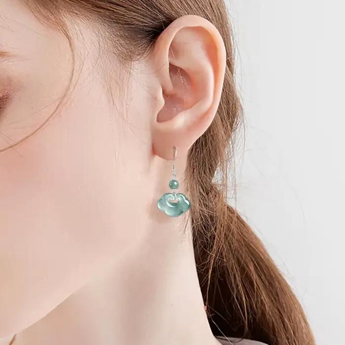 Boucles d'oreilles Ruyi en jade bleu de qualité A naturel argent sterling 925 pour femmes occasions spéciales élégantes