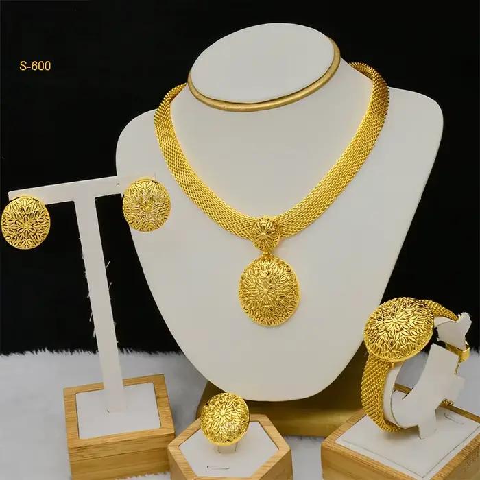 Ensemble de bijoux de mariée nigériane plaqués or pour femmes