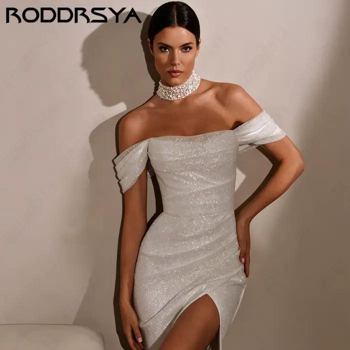 RODDRSYA Robe de mariée sirène pailletée sexy à haute fente
