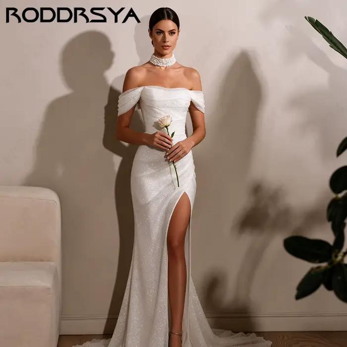 RODDRSYA Robe de mariée sirène pailletée sexy à haute fente