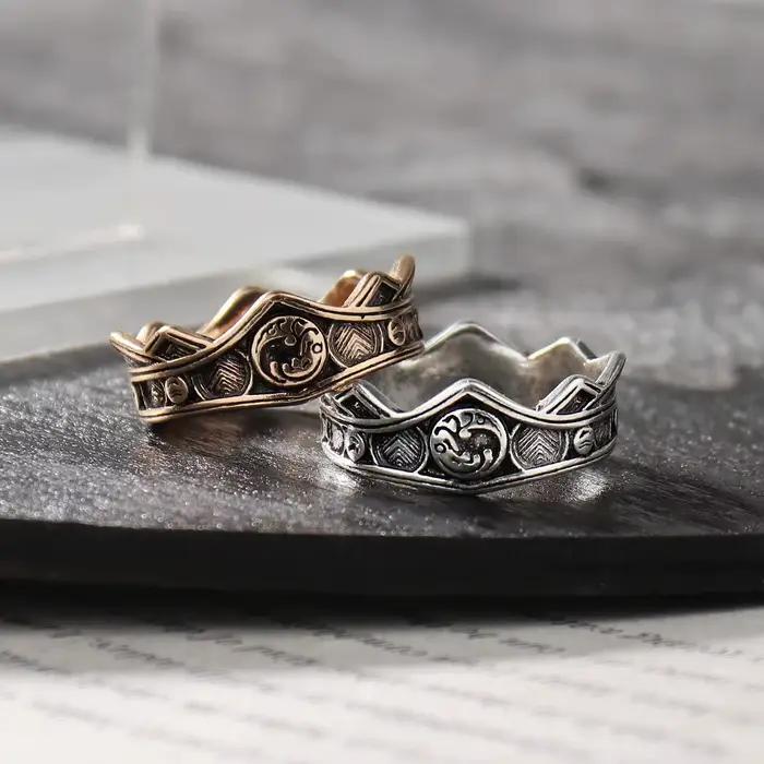 Bague Couronne Maison Targaryen Dragon, Anneaux de Doigt Rétro Punk, Bijoux Unisexe en Alliage, Accessoire d'Halloween