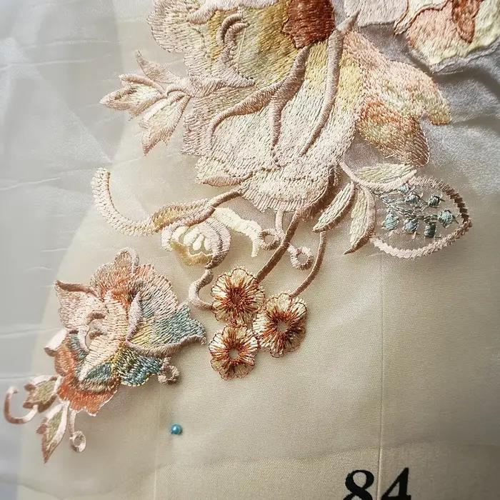 Grande broderie dentelle fleur Applique couture col Floral Patch robe de mariée vêtements