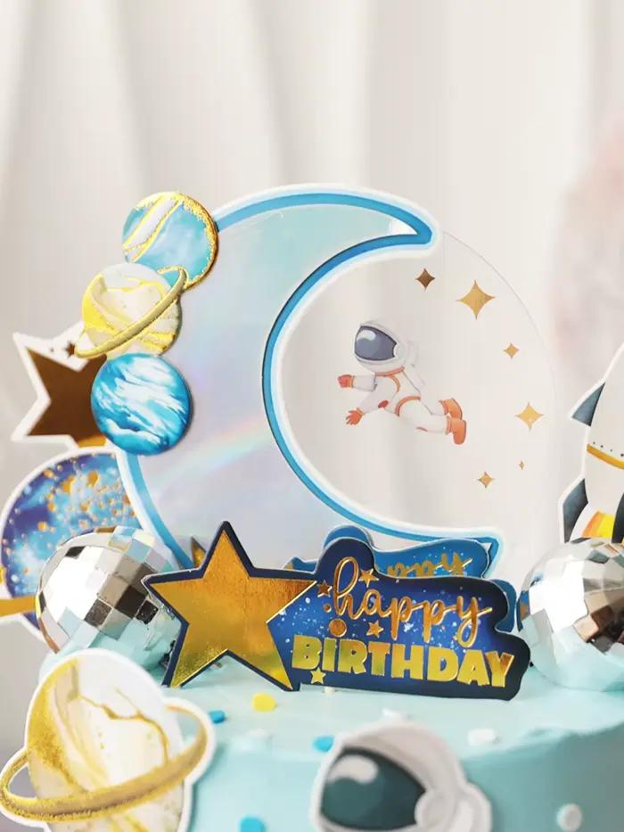 Décoration de gâteau d'astronaute pour thème de l'espace, accessoires de Dessert pour fête d'anniversaire, décor festif, série planète univers, cadeaux de gâteaux