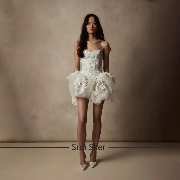 Robe de mariée trapèze sans bretelles en polyester avec dentelle florale 3D pour femmes occasions spéciales fiançailles cérémonies civiles et religieuses