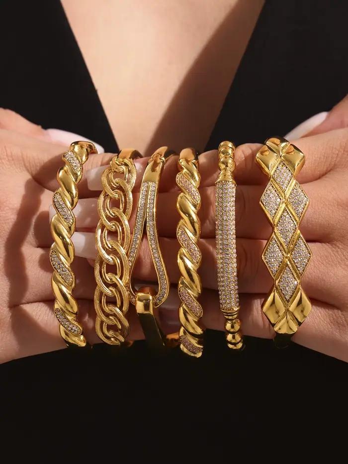 Bracelet Vintage incrusté de Zircon brillant pour femmes, en acier inoxydable, brillant, étanche, bijoux de luxe pour Banquet