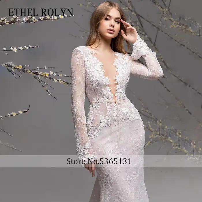 Robe de Mariée Sirène Ethel Rolyin Imprimé Floral Dos Nu Taille Personnalisée Occasions Spéciales