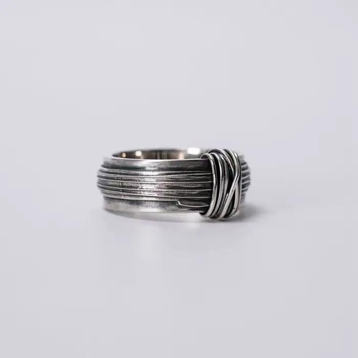 Bague multi-lignes enveloppée brossée Vintage pour hommes