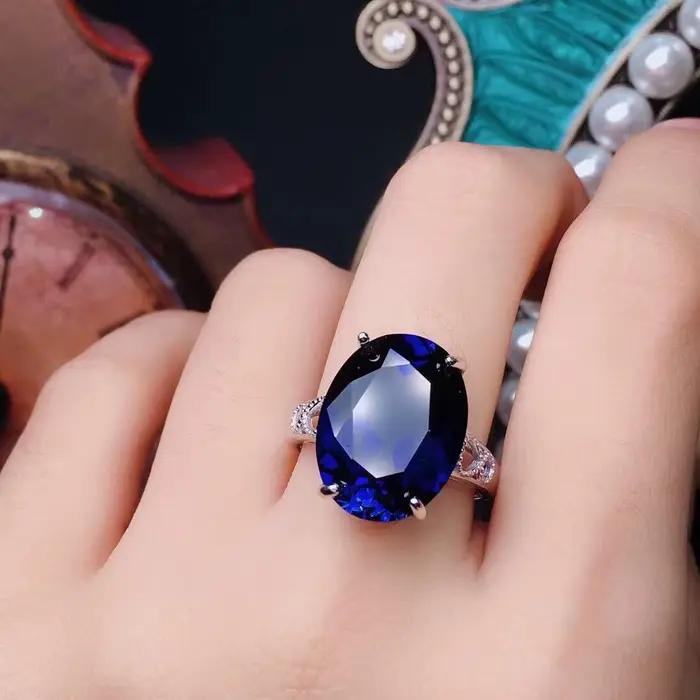Nouveau produit le plus vendu en argent pur 925 - bague ouverte en saphir bleu pour femme - bague ouverte pour le doigt