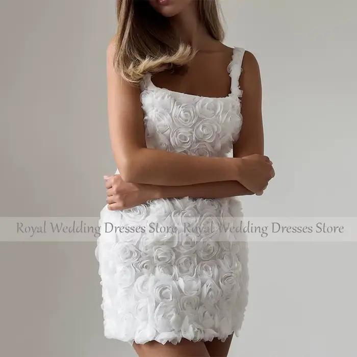 Mini robe de mariée à fleurs roses blanches pour femmes