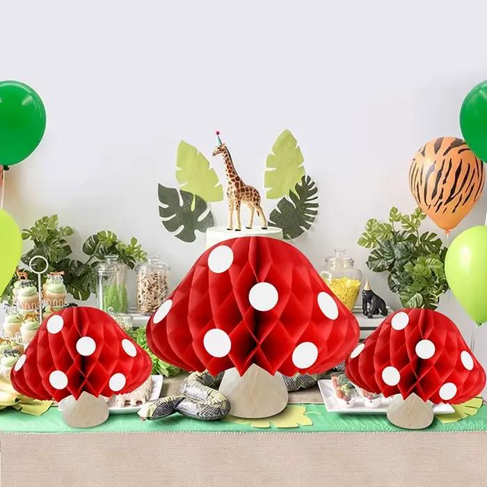 Boule en nid d'abeille en forme de champignon, décoration de scène de fête de mariage, boule de fleur en papier, décor de fête d'anniversaire pour enfants et adultes