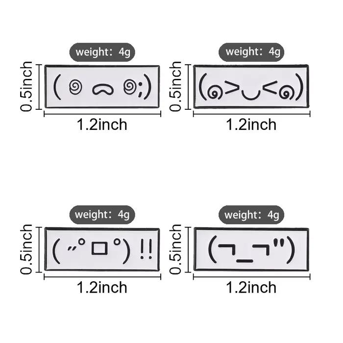 Broches en émail avec émoticônes de dialogues de dessins animés mignons, symboles d'expressions amusantes, confuses, timides, ébahies et impuissantes, badges pour vêtements et sacs
