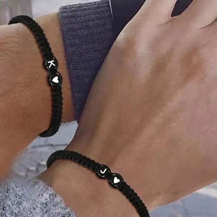 26 lettres initiales coeur Bracelets à la main réglable A-Z nom tressé Bracelets pour femmes hommes amitié bijoux cadeaux