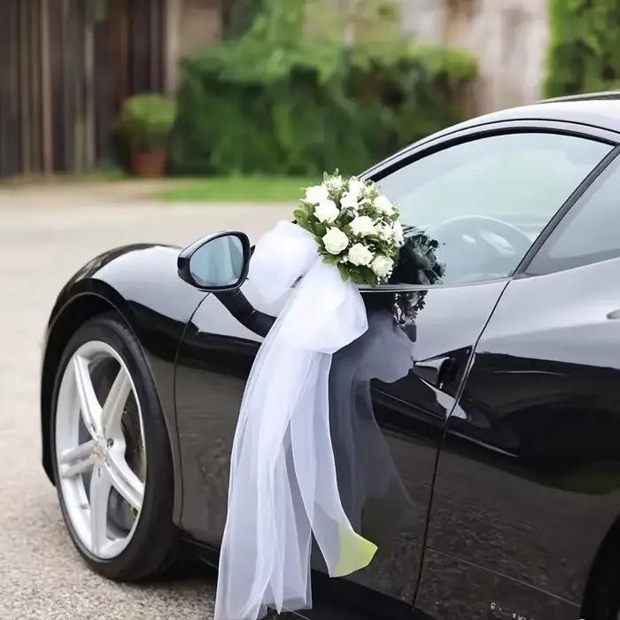 4 pièces de décoration de voiture de mariage en tulle gaze transparent