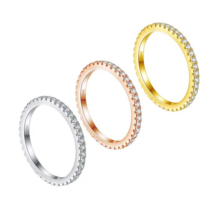 Bague en argent sterling 925 avec moissanite 100% - Super brillante - Pour femmes - Bijoux de mariage - Fiançailles - Imitation diamant - Cadeaux de mode - Soirée
