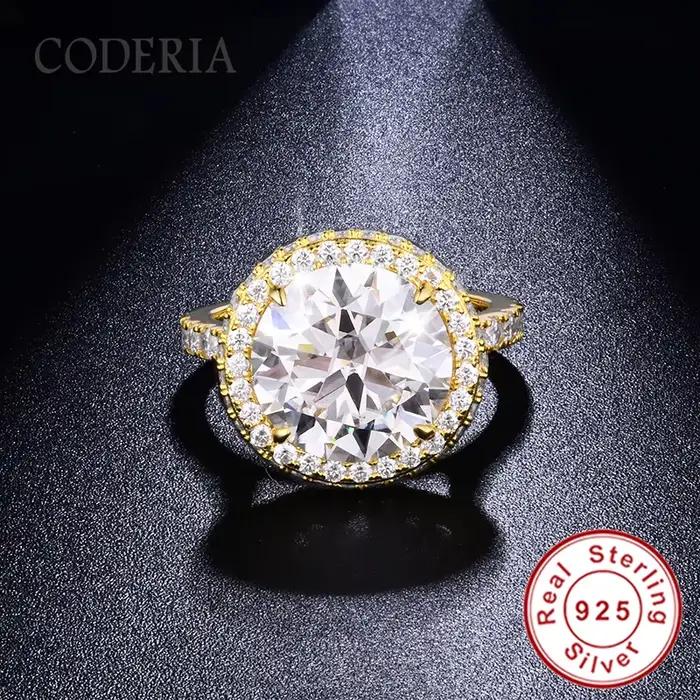 Superbe Bague en Or avec Moissanite Ronde de 5 Carats pour Femme, Bague de Fiançailles en Argent Sterling 925, Alliance de Mariage