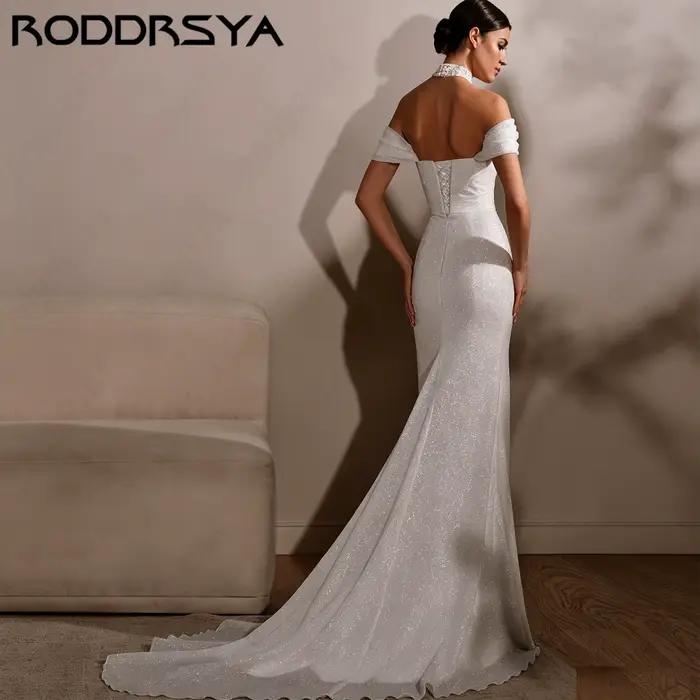 RODDRSYA Robe de mariée sirène pailletée sexy à haute fente