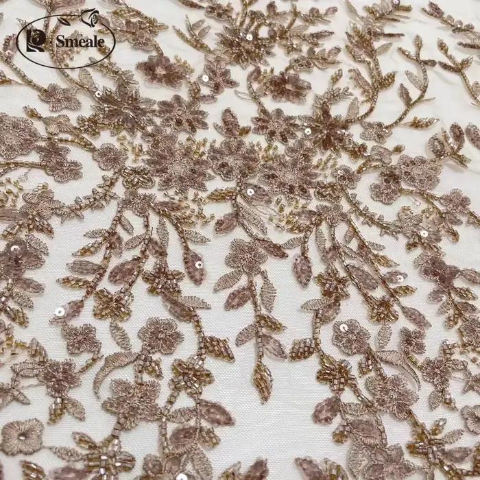 Matériel de robe de mariée de tissu de dentelle de fleurs de 9 couleurs
