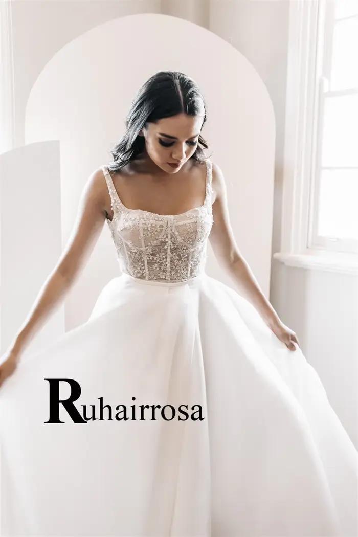 Ruhair robes De mariée à la mode pour Mariages bretelles Spaghetti dos nu Appliques Satin chérie robe De Casamento personnalisé