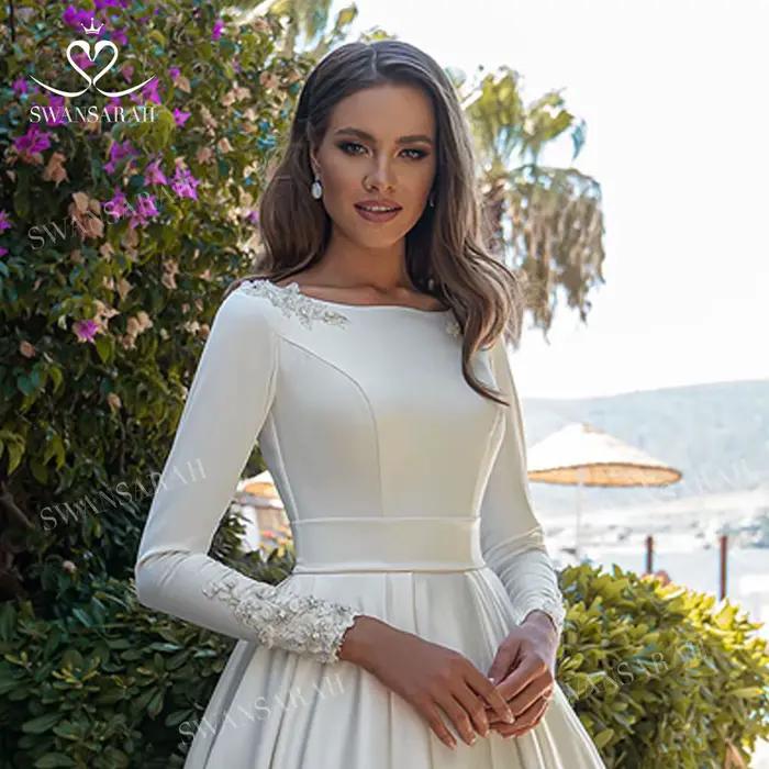 Robe de Mariée SwanSarah en Satin Doux, Coupe A, Modernes Appliques en Perles et Fleurs 3D, Taille Adaptative pour Femmes Enceintes Occasions Spéciales