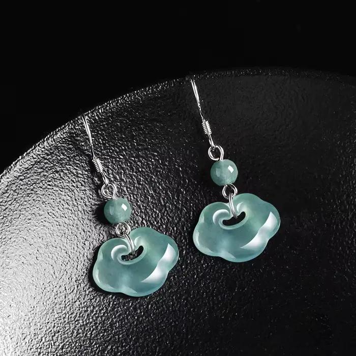 Boucles d'oreilles Ruyi en jade bleu de qualité A naturel argent sterling 925 pour femmes occasions spéciales élégantes