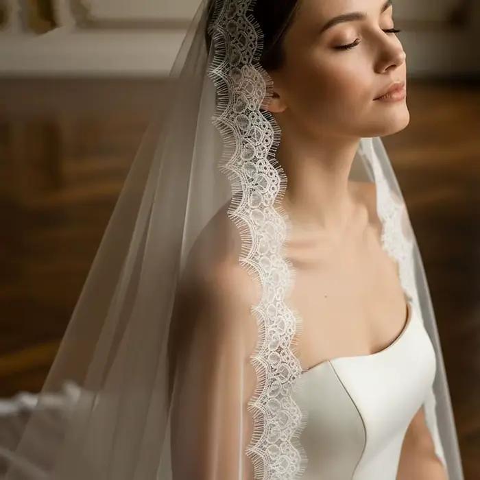 Voile de mariée élégant en polyester vert bordé de dentelle pour femmes, 250 cm, pour mariage et cérémonies spéciales