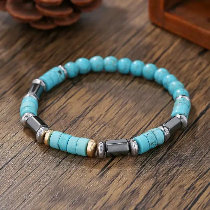 Bracelet rétro Imitation pierre bleue naturelle pour hommes