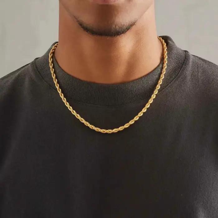 Ventes chaudes Collier chaîne en corde ronde de 18 à 24 pouces (45 à 60 cm) en or 18 carats de 4 mm pour femmes et