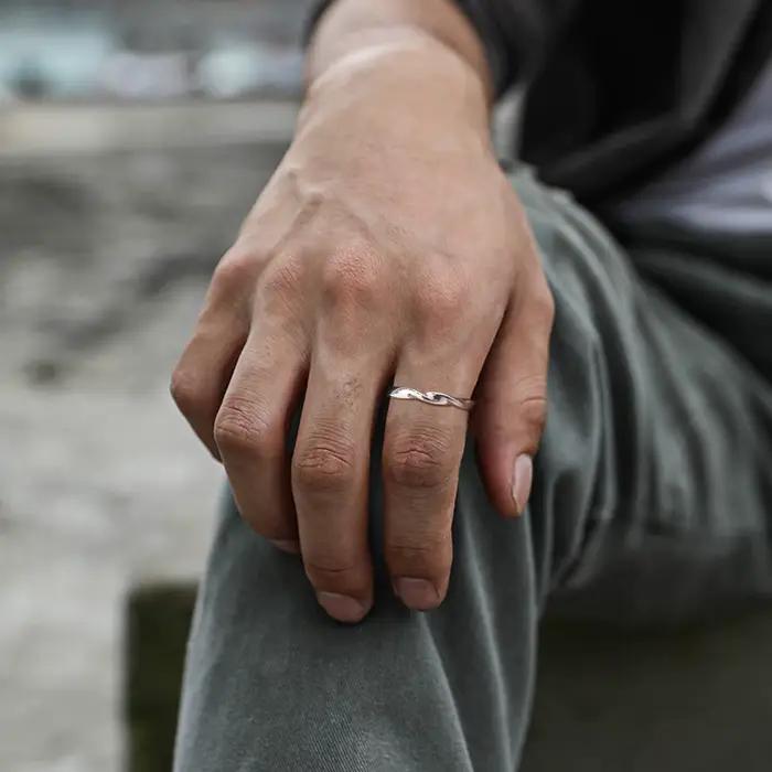 Bague Torsadée Minimaliste en Argent Sterling 925 pour Hommes Alliances de Mariage Unisexes Occasions Spéciales