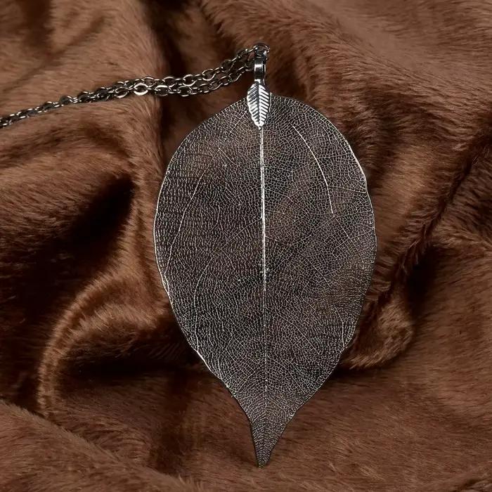 LOVBEAFAS Unique naturel véritable feuille Collier pour femmes filigrane longue déclaration Vintage