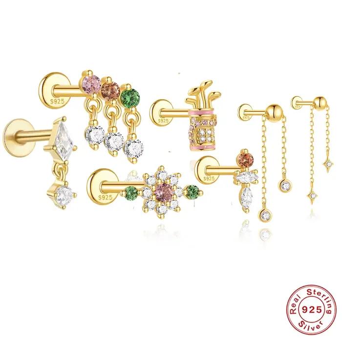 Boucles d'oreilles à clous 925 en argent sterling serties de zirconium pour femmes, bijoux fins pour occasions spéciales et cadeaux personnalisables