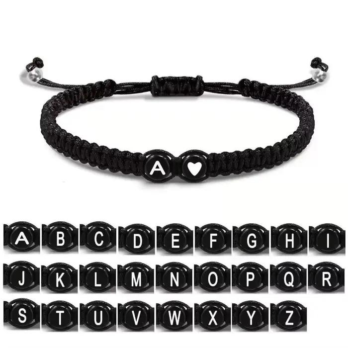 26 lettres initiales coeur Bracelets à la main réglable A-Z nom tressé Bracelets pour femmes hommes amitié bijoux cadeaux