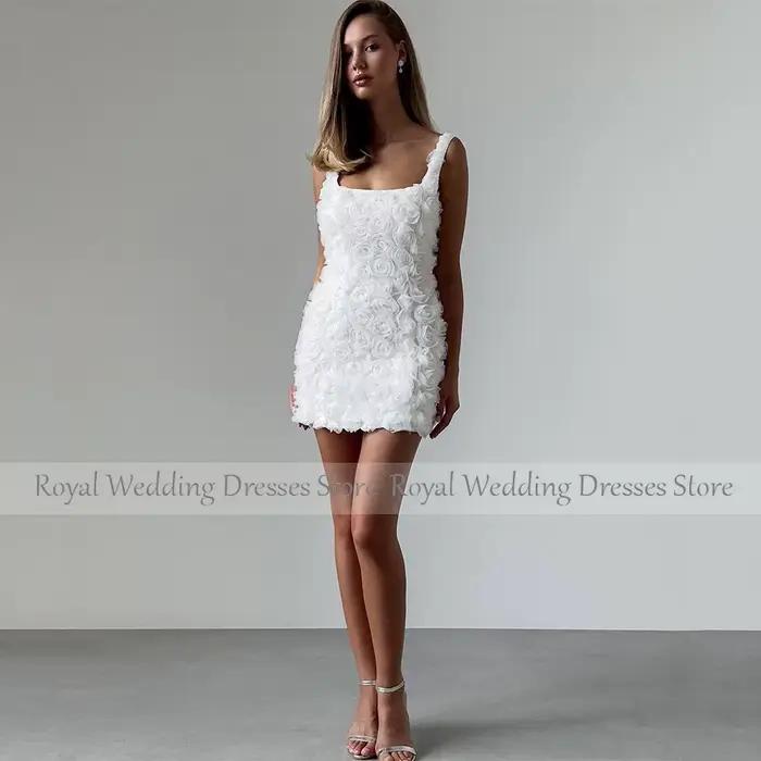 Mini robe de mariée à fleurs roses blanches pour femmes