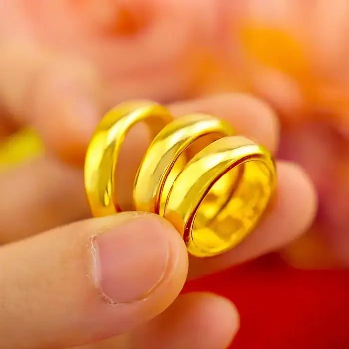 Bague de couple 24K en or jaune véritable plaqué 18K 999