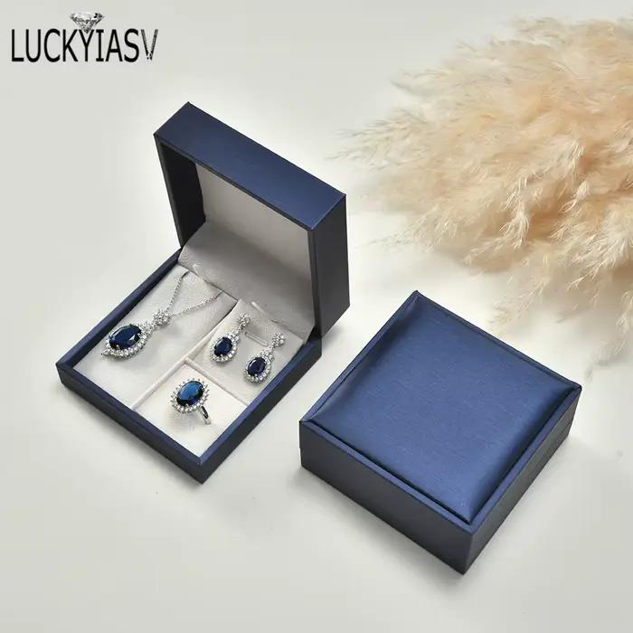 Boîte d'emballage de bijoux en cuir PU, bague, boucles d'oreilles, collier, Bracelet, présentoir de bijoux, mallette de rangement pour fiançailles et mariage