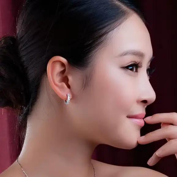 Boucles d'oreilles en argent Sterling 925 pour femmes design classique cristal rond pour mariage fiançailles cadeau spécial