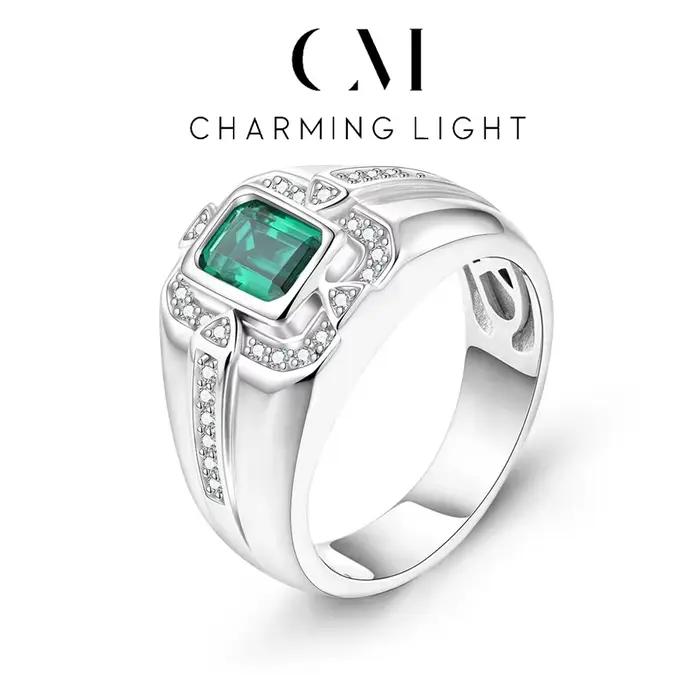 Bague émeraude verte originale pour hommes
